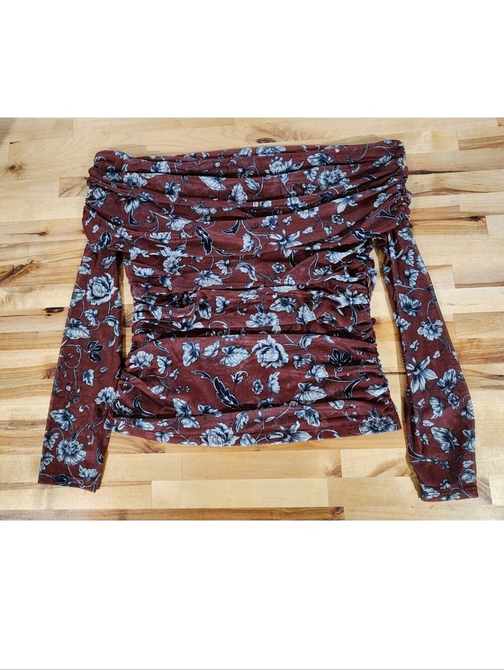 Maeve Aleda Mesh Off the Shoulder Top Brown Motif Anthropologie Size XL
